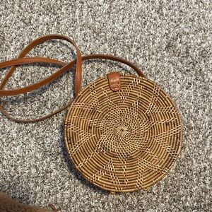 Brown Woven Round Crossbody Bag